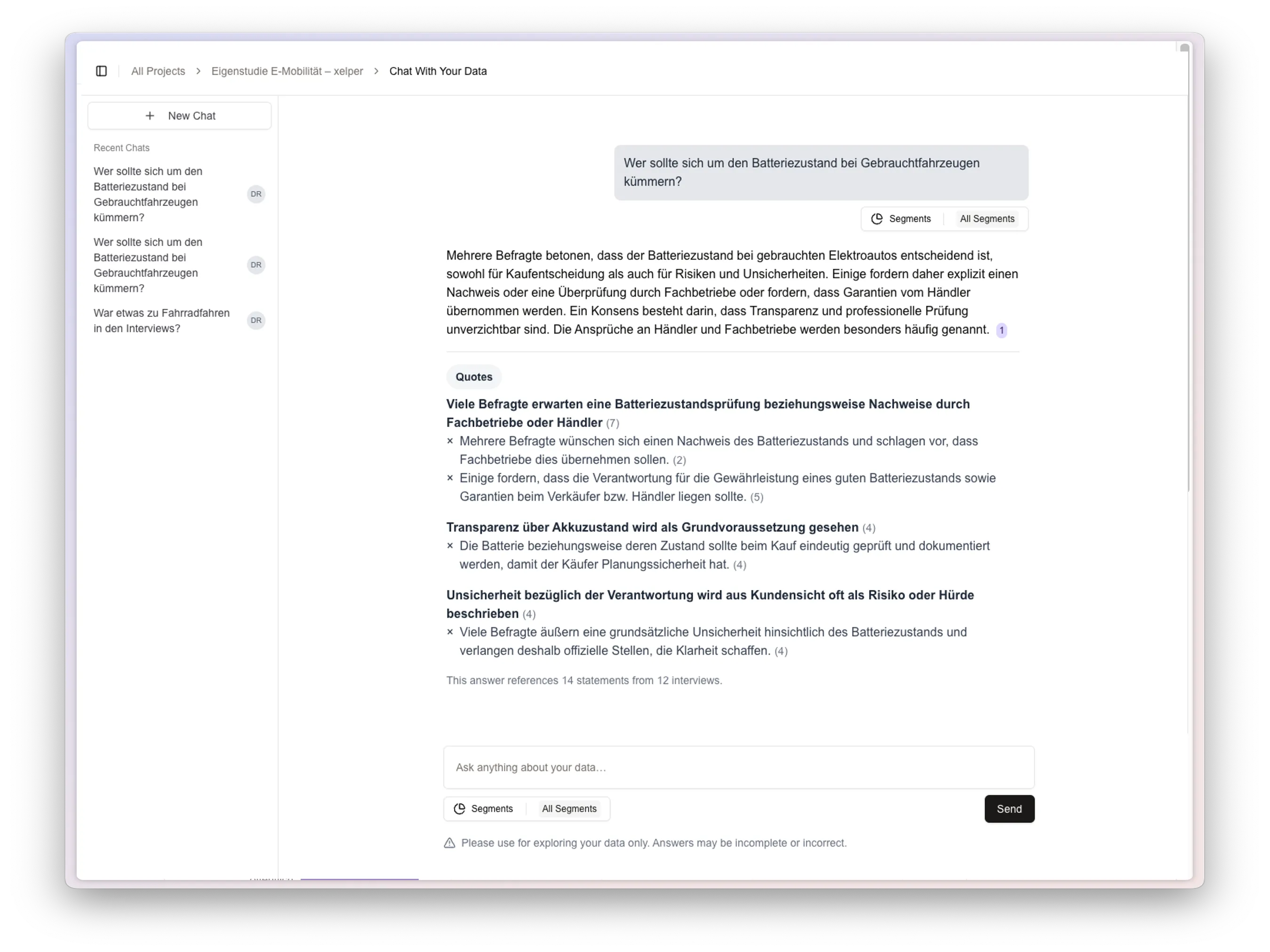 Alle Ergebnisse sind per Chat durchsuchbar.