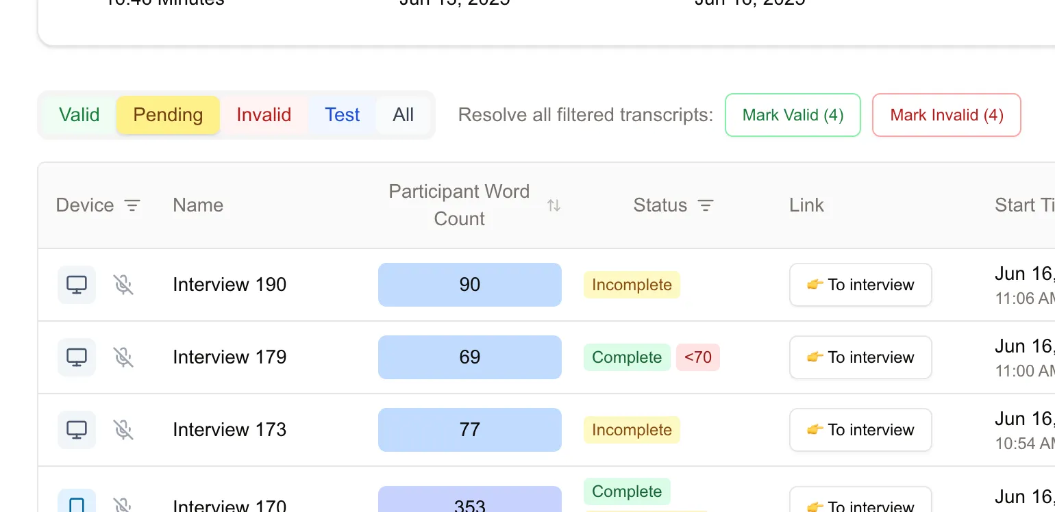 Feld-Management bei Chat-Interviews
