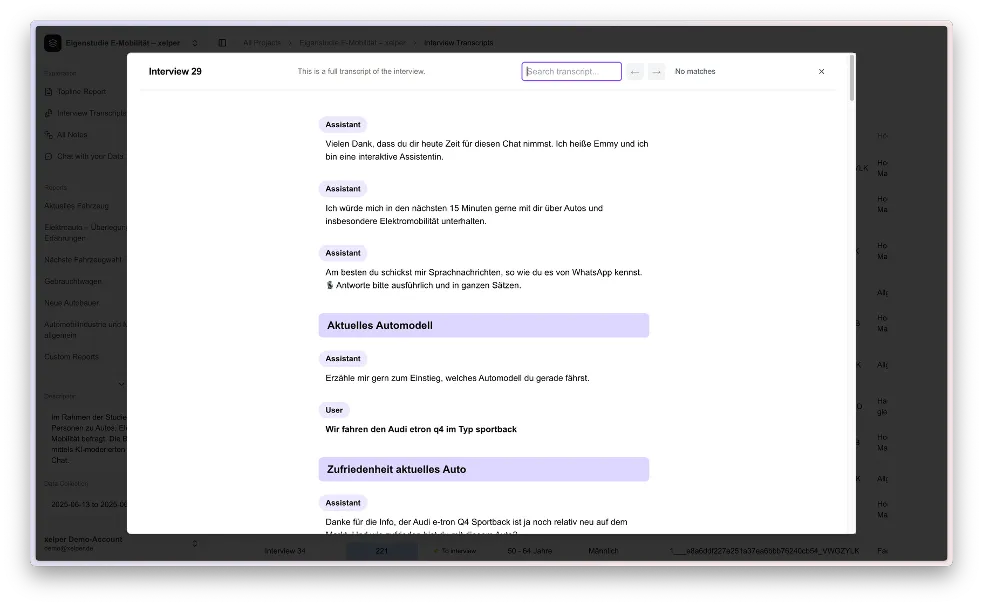 Alle Transkripte sind in übersichtlicher Form einseh- und durchsuchbar.